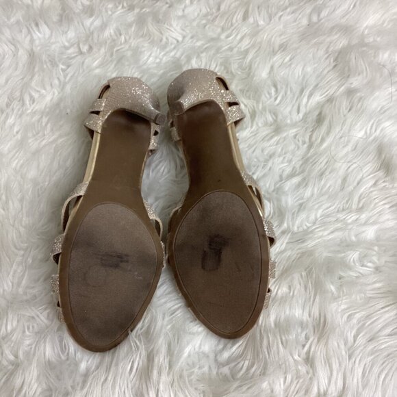 Betsey Johnson Tiara Gold Glitter Heels — Size 9, T-Strap Glam - Picture 6 of 8